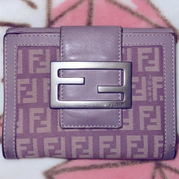 Fendi EUC FF Zucchino Canvas Compact Flap Wallet / Lilac! Rare find - Picture 5 of 17